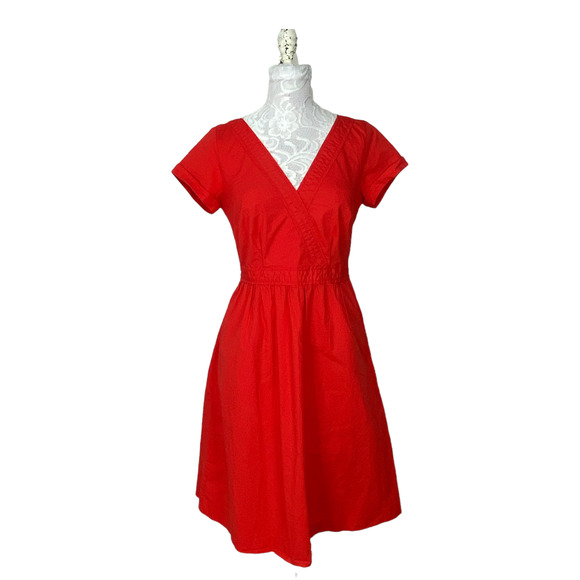 J. Crew Dresses J Crew V Neck Faux Wrap Front A Line Midi Dress Red Women 2 Elastic Waist